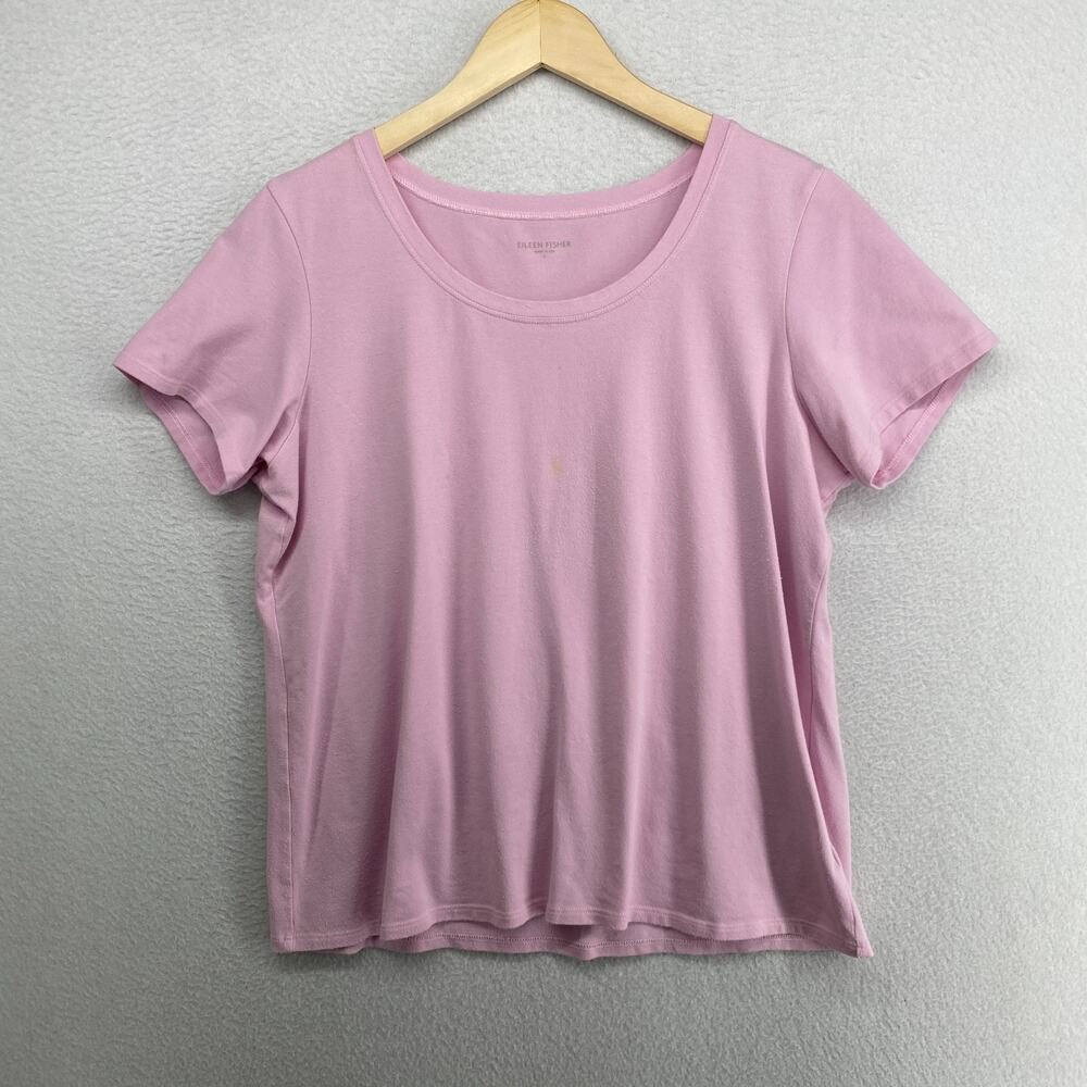 EILEEN FISHER Top L Stretch Organic Cotton Scoop Neck Short Sleeve Pink USA - Picture 1 of 11